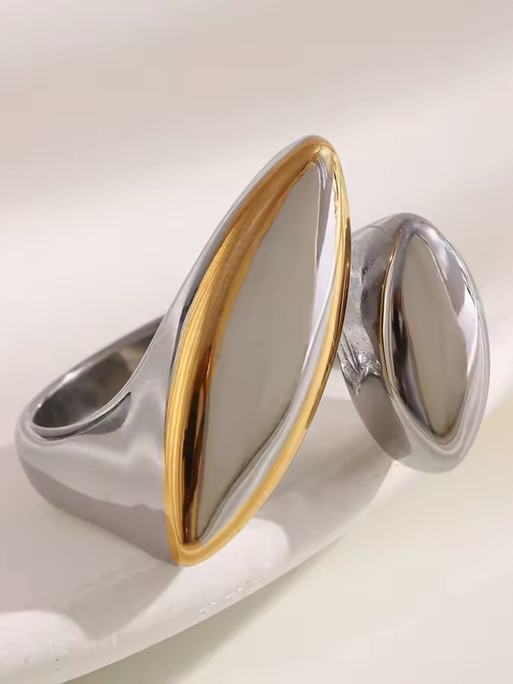 Two-Marquise Open Ring in Silver with Gold Trim - Picture 4 of 10